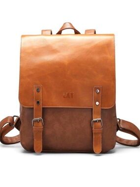 LXY Vegan Leather Vintage Laptop Backpack Set With Matching Fanny Pack Brown